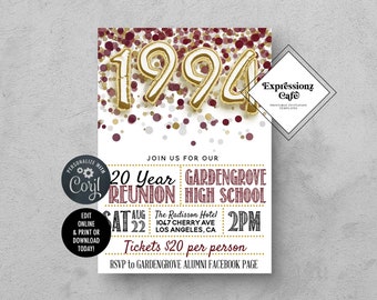 Maroon & Gold Wiedervereinigung Einladungsvorlage (Digitaler Download)