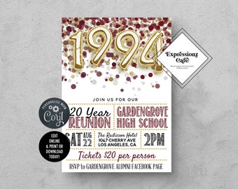 Maroon & Gold ANY YEAR High School College Reunion Template | High School Reunion, School Reunion, Class Reunion, Reunion Party