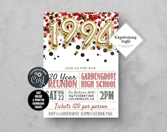 Red & Gold ANY YEAR High School College Reunion Template | High School Reunion, School Reunion, Class Reunion, Reunion Party