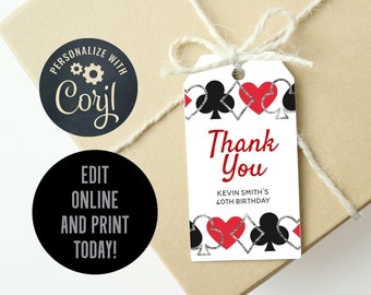 Poker Thank You Tags: Casino Party Favor Tags (Editable Template)
