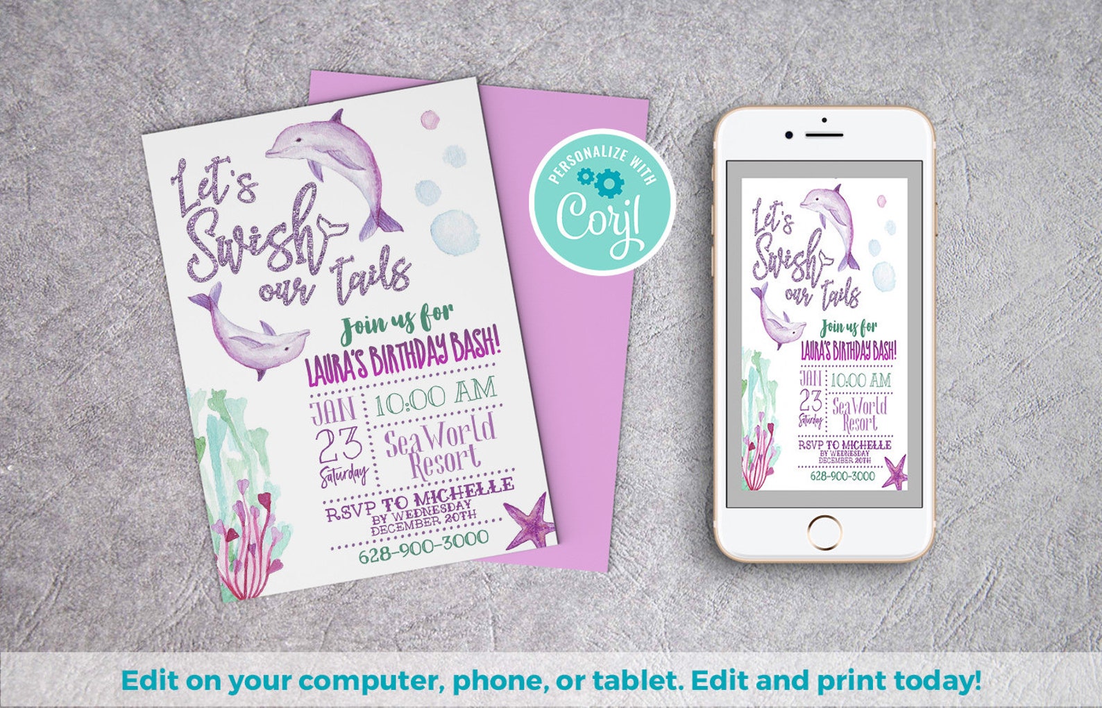 Delfin Einladung Delfin Geburtstag Fisch Geburtstag | Etsy