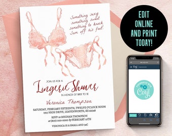 Lingerie Invitation | Blush Bridal Shower, Fun Bridal Invite, Lingerie Printable, Lingerie Invite, Pink Bridal Invite