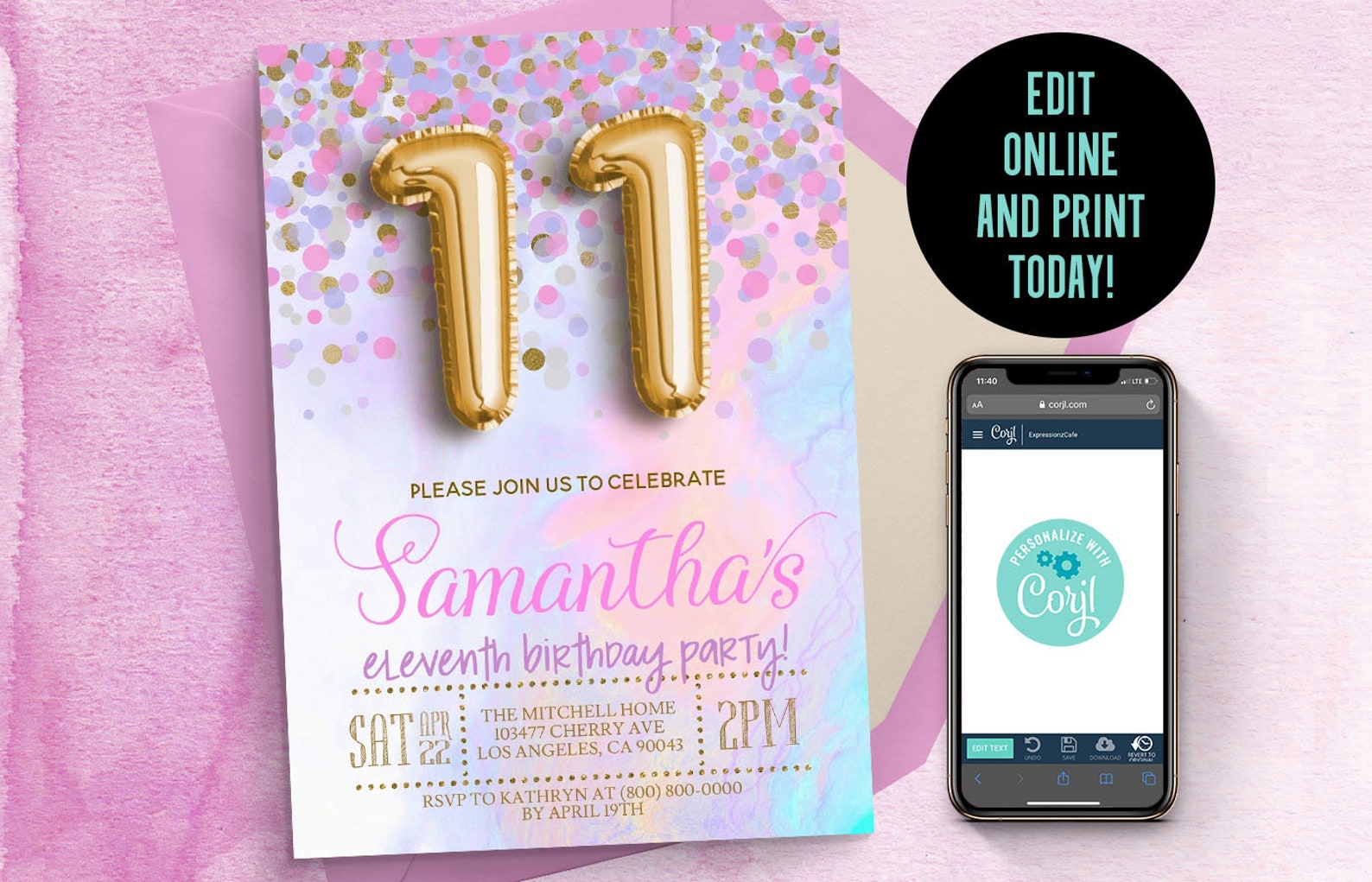 11th Birthday Invite Girl Balloon Invite Tween Teen Invite Etsy Australia