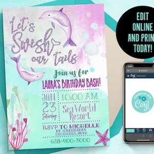 Dolphin Invitation | Fish Birthday Invite, Dolphin Birthday, Dolphin Party, Aquatic Invitation, Ocean Invitation, Fish Invitation