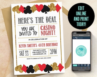Editable Poker Invitation Template, Casino Invitation, Poker Party, Poker Birthday, Vegas Invitation, Poker Theme, Spade Invitation