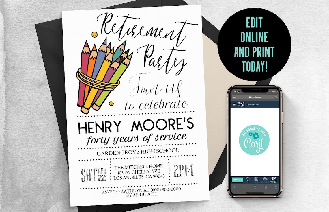 Editable Art Teacher Retirement Invitation School - Etsy