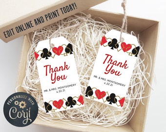 Poker Thank You Tags: Casino Party Favor Tags (Editable Template)