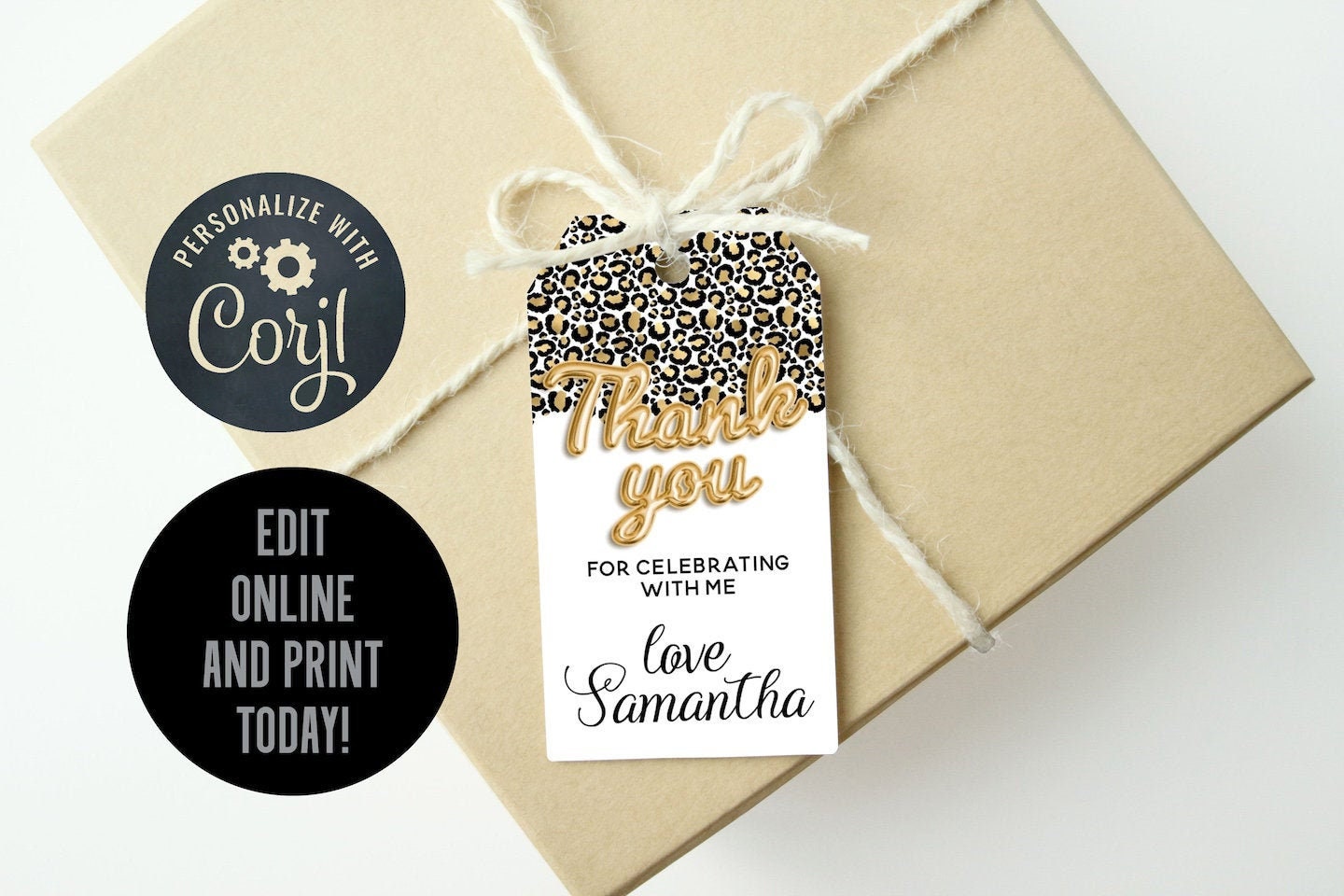 Party Favor Thank You Tag  Wild Animal Prints, Faux Gold Foil