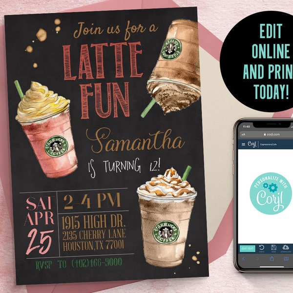 Editable Latte Invitation | Coffee Invitation, Latte Invite, Cafe Invitation, Latte Fun Invitation, Coffee Invite