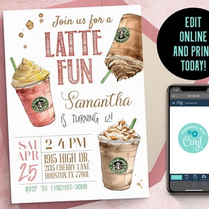 Editable Latte Fun Invitation | Coffee Invitation, Pretty Invitation, Cafe Invitation, Coffee Invite, Latte Invitation
