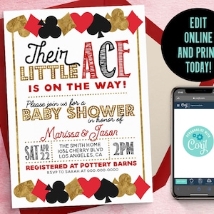 Poker Baby Shower Invitation Template | Casino Invitation, Ace Shower Invite, Poker Baby Shower, Poker Invitation, Poker Night