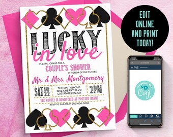 Editable Poker Couple's Shower Invitation Template | Casino Invitation, Lucky in Love Invite, Lucky in Love Shower, Lucky Bridal Shower