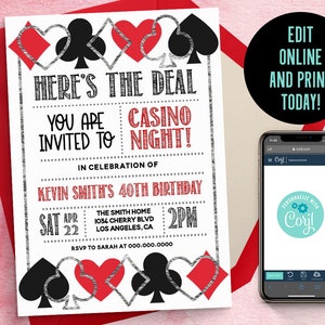 Editable Poker Invitation Template, Casino Invitation, Poker Party, Poker Birthday, Vegas Invitation, Poker Theme, Spade Invitation