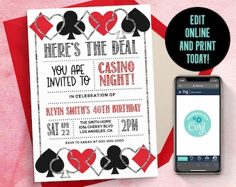 Editable Poker Invitation Template, Casino Invitation, Poker Party, Poker Birthday, Vegas Invitation, Poker Theme, Spade Invitation