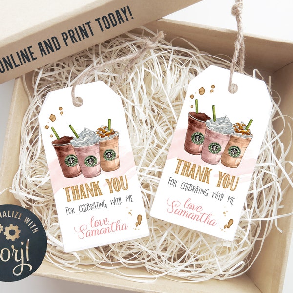 Latte Thank You Tag | Coffee Tags, Latte Gift Tags, Editable Favor Tag, Favor Tags Template, Coffee Invitation,