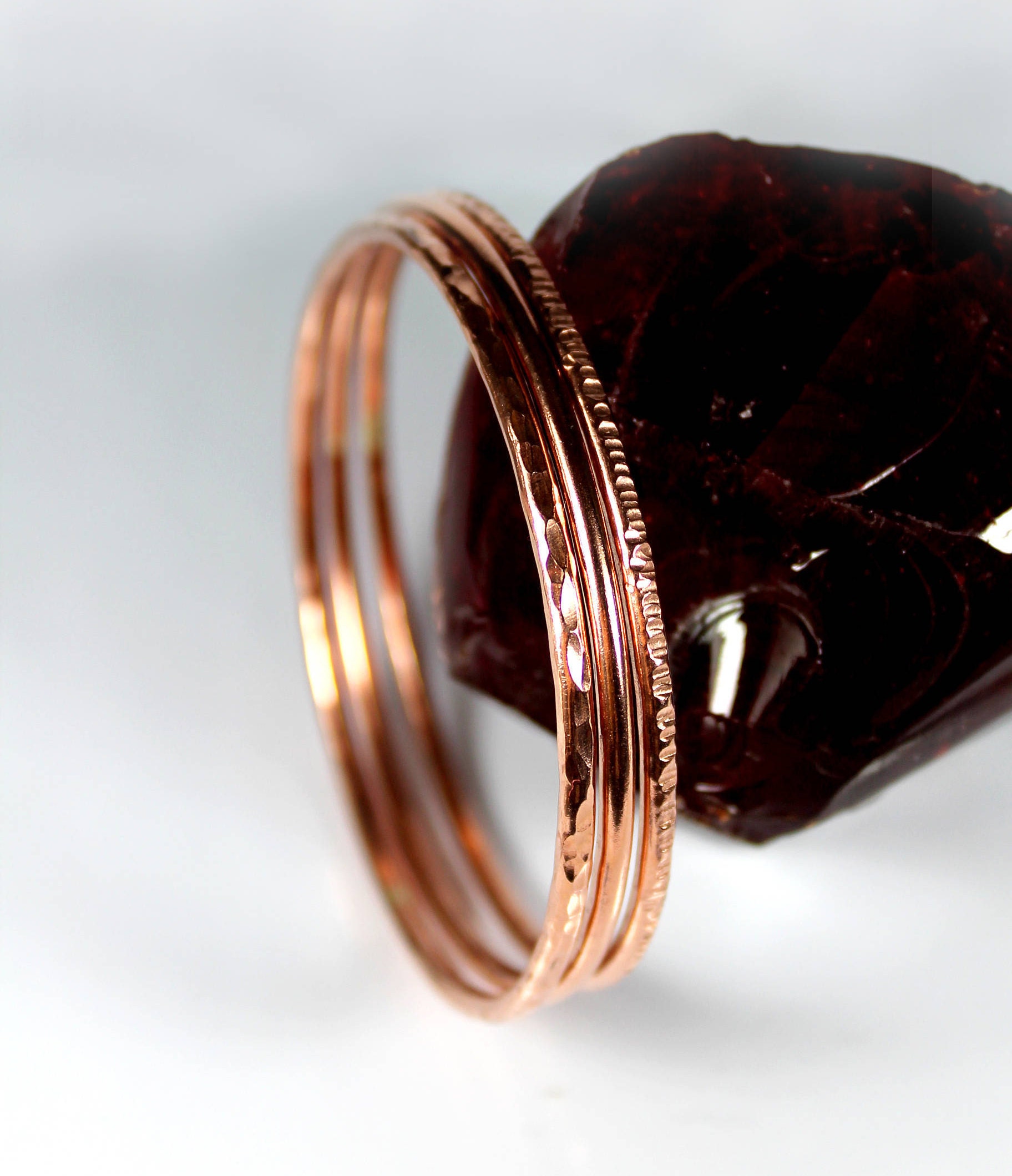 Copper Textured Bangle Trio Copper Bangle Set Zero Waste Etsy