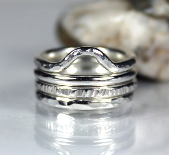 Chunky Hilltop Stacking Set Sterling Silver Ring Set Zero - Etsy