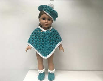 18 inch doll clothes, 18 inch doll Hat, Poncho And Shoes,  Poncho,Shoes, And Hat For 18 Inch Doll, Hand Knit