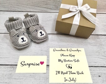 Grandparents pregnancy announcement booties,Baby announcement box, Grandparents pregnancy reveal bootie box,Grandparents pregnancy booty box