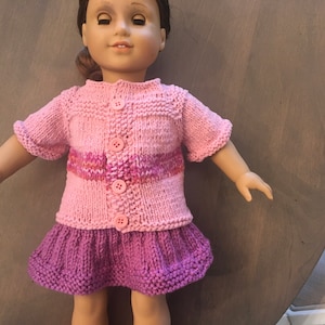 Doll clothes for 18 inch doll, 18 inch doll sweater, top, skirt, shoes and bracelet, Sweater, skirt and top for 18 inch doll, Hand Knit