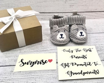 Parents Pregnancy Announcement, Baby Announcement Grandparents, Baby Announcement Booties, Grandparents Pregnancy Reveal Booties