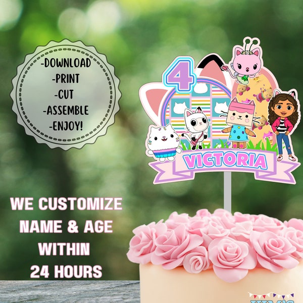 Gabby's Dollhouse Digital Printable Cake Topper | CatRat Kitty Fairy Princess Cake Topper | Instant Download for Gabby Cat Party Supplies