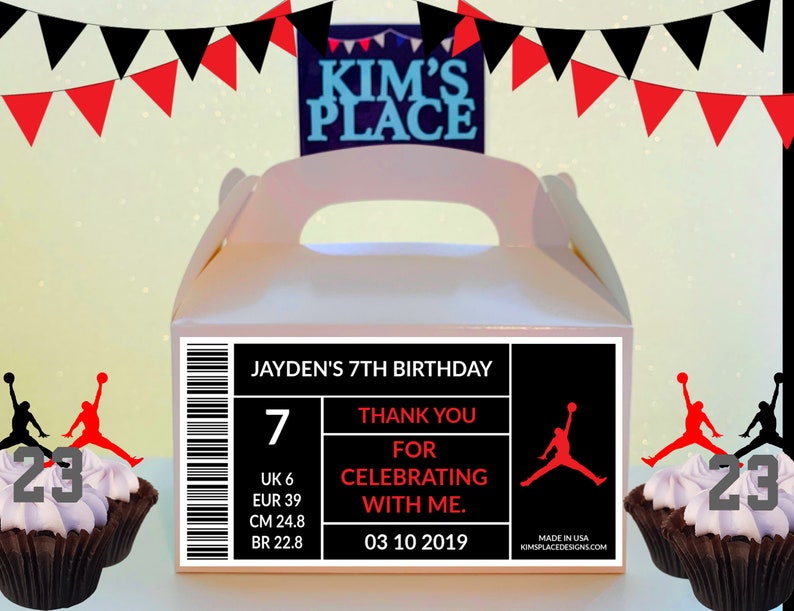 Digital Jordan Party Favor Box Label, Party Favors, Party Bags, Birthday Favors, Birthday Decorations, Jordan theme, Jumpman Party image 3