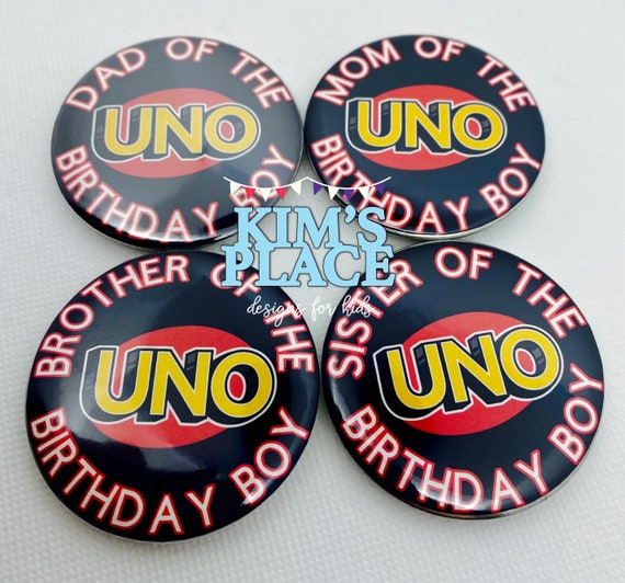 Uno Birthday Buttons, Custom Party Favor Pins, Birthday Pins, Birthday Badge, Birthday Party Button Il_570xn