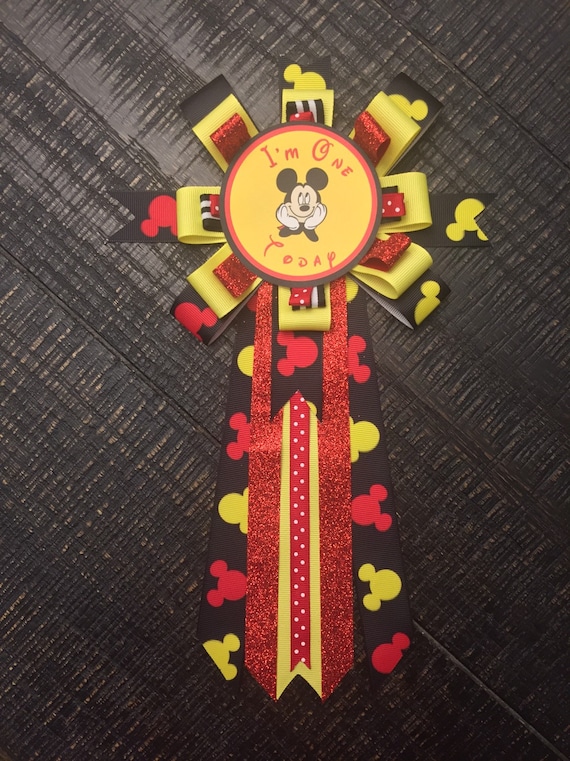 Mickey Mouse Birthday Pin, Mickey Mouse Birthday Corsage, Birthday Rosette, Mickey Mouse Party, Mickey Mouse Decor Il_570xn