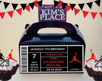 Digitale Jordan Party Favor Box Label, Party Favors, Party Bags, Verjaardag Gunsten, Verjaardag Decoraties, Jordanië thema, Jumpman Party