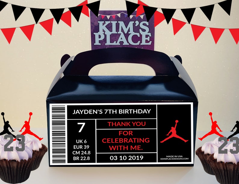 Digital Jordan Party Favor Box Label, Party Favors, Party Bags, Birthday Favors, Birthday Decorations, Jordan theme, Jumpman Party image 1