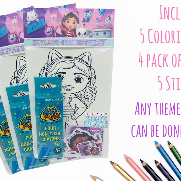 Gabby’s Dollhouse Theme Coloring Activity Kit, Gabby’s Dollhouse Theme Party Favors