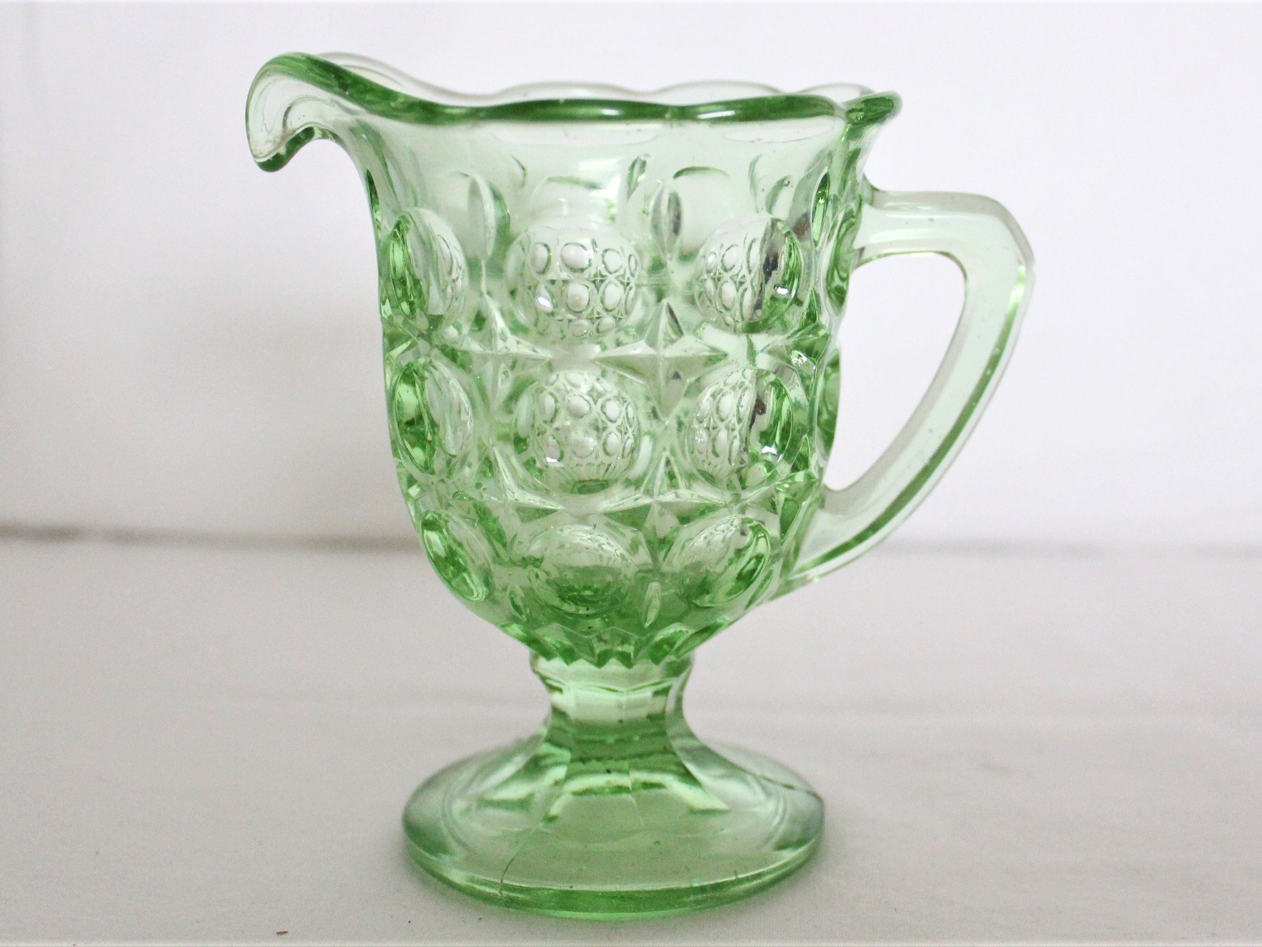 A Vintage Green Glass Jug / Creamer with a Bubble Design Etsy