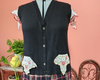 1X 2X 3X Plus size Sweater Vest eco clothing, refashion, upcycle, restyle, altered, boho, romantic, lagenlook, cottage chic, trendy