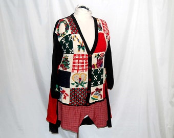 2X 3X plus size Christmas sweater coat eco clothing altered refashioned upcycled restyled boho indie romantic lagenlook trendy unique edgy