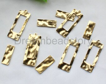 57x21mm 4066C-N-387 6 Pcs Raw Brass Hammered Textured Waved Charm 3 Holes