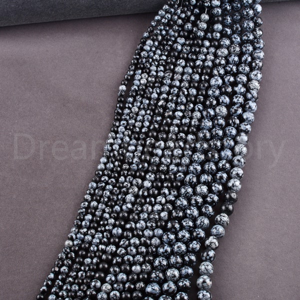 Black Stone Beads Lots Wholesale Supply Natural Black Snowflake Obsidian Semi Precious Beads Strand 4mm 6mm 8mm 10mm 12mm
