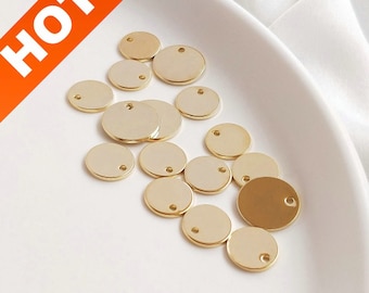 4-500 etiquetas de estampación en blanco doradas para joyería, tamaño pequeño, chapadas en oro auténtico de 14 quilates, con forma de círculo plano (8/10 mm)