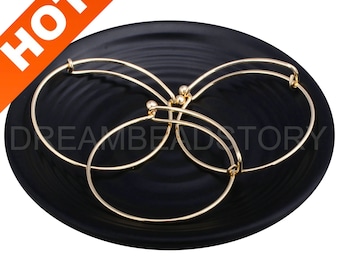 1-50 Stück dehnbare Draht Armreif Rohlinge, 14K Echtgold vergoldet verstellbar Charm Armband Einstellung (Innendurchmesser 60 mm)