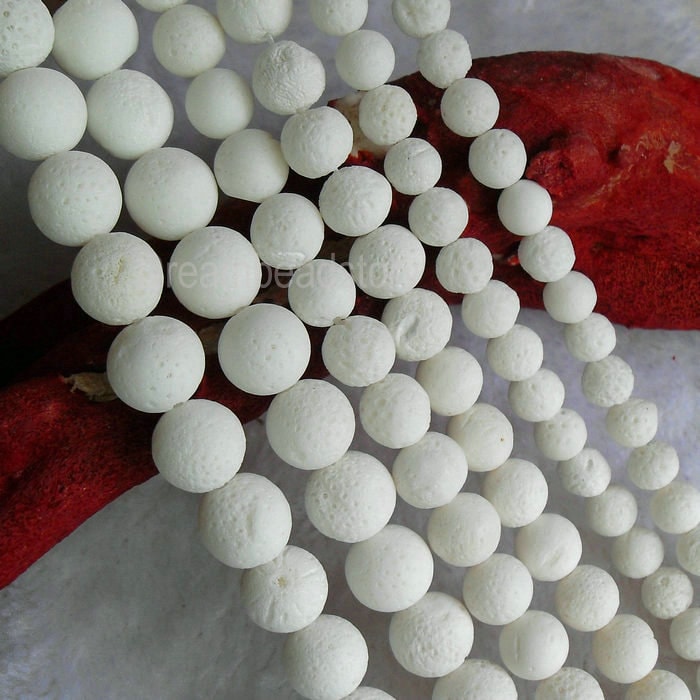Natural White Sponge Bamboo Beads, Round 6 8 10 12mm 14mm 16mm DIY Jewelry Making Supplies  (WM8)