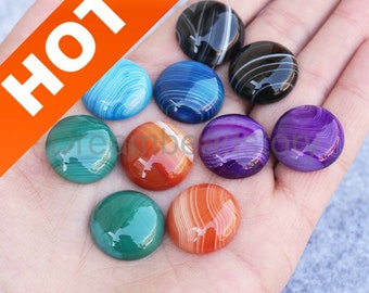 2-50 pezzi di pietra preziosa di agata striata naturale rotonda da 20 mm e 25 mm, cabochon a cupola con retro piatto (senza foro, colore riscaldato)