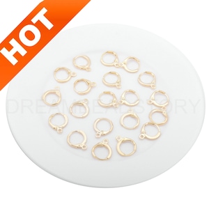 10-500 Pcs Round Leverback Earwire/ 14K/ 18K/ White Gold Plated Minimalist Plain French Clip Earring Hook Clasp (11mm)