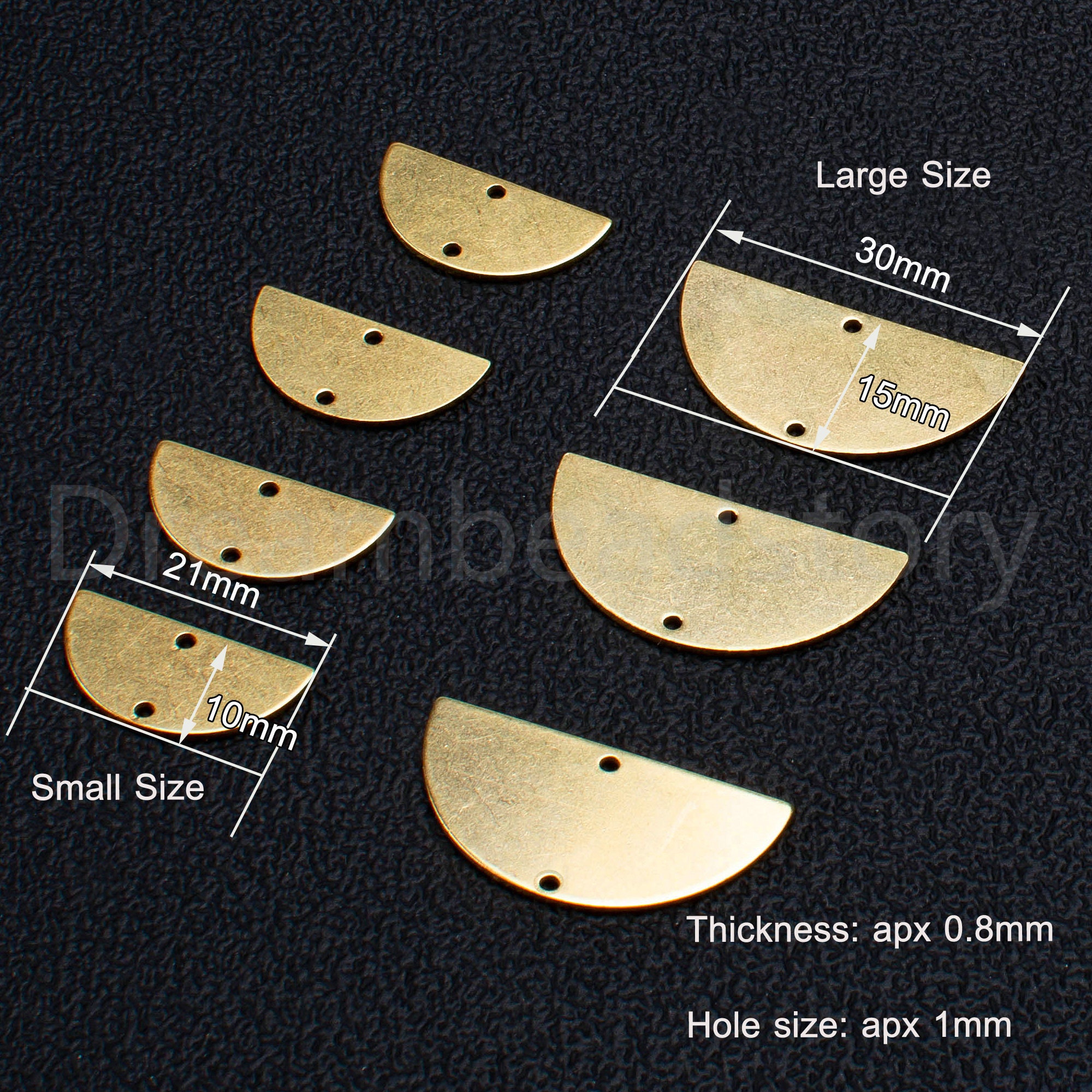 10-500 Pcs Raw Brass Half Circle/ Half Moon Charm Thick Blank Pendant ...