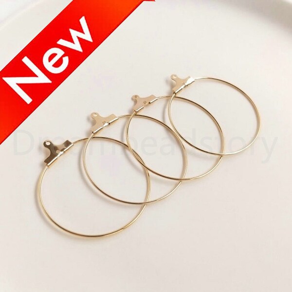 10-500 Pcs Gold Beading Hoops Earrings, 14K Real Gold Plated Beadable Hoops Earring Component (30/ 35mm)