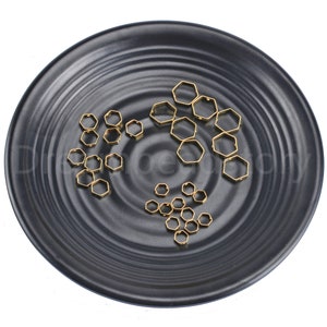 100-1000 Pcs Raw Brass Hexagon Charms 6mm 8mm 12mm Double Hole Beads Frame Connector Finding for Jewelry Making
