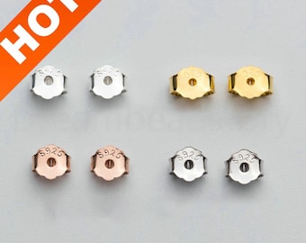 20-500 boucles d'oreilles en argent sterling 925/papillon écrou/or/or blanc/or rose fonds de boucle d'oreille verrouillage sécurisé pour clous d'oreille (5 mm)