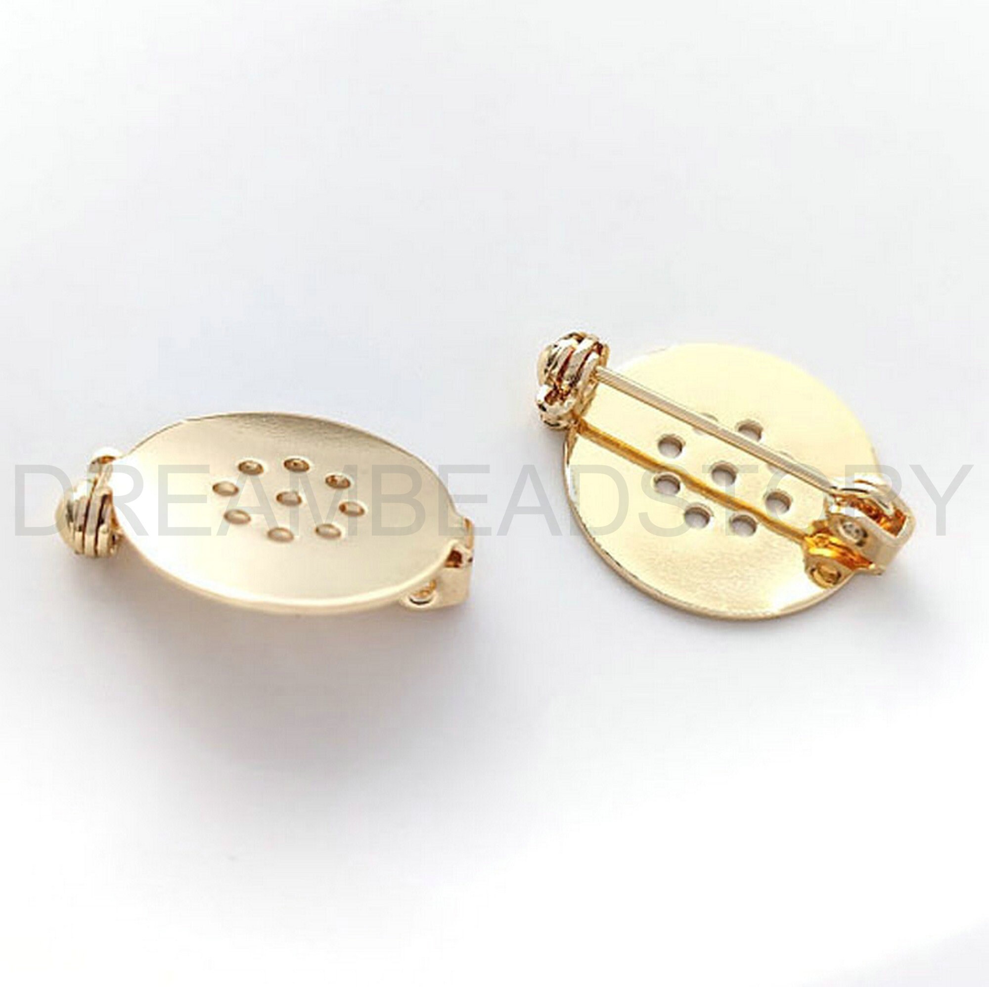 Brooch Base 2-200 Pcs Blank Brooch Setting for Jewelry Making 14K Gold Plated Round ...