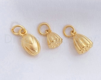 1-50 Pcs Gold Charms Lots Wholesale Supply 14K Gold Plated Flower Bud/ Lotus Seedpod Cute Charming Pendant