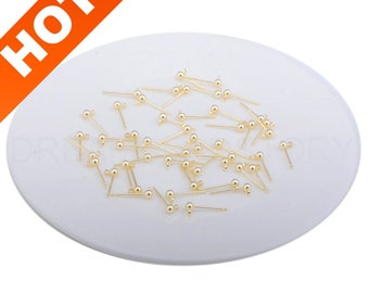 4-50 Pcs Gold Earring Post with Loop 14K/18K Gold/Silver/White Gold Plated Ball Stud Ear Posts/ Hypoallergenic Earring Finding (3 4mm)