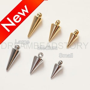 Small Spike Charms for Bracelet Making - 14K Real Gold/ White Gold Plated Brass Cone Finding for DIY Jewelry (3 Sizes)